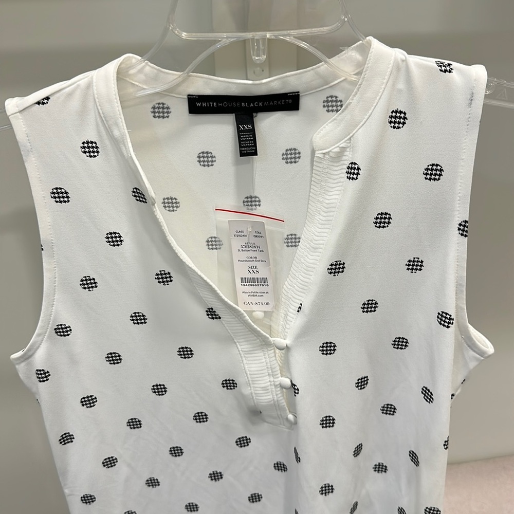 Sleeveless, Button Front Tank, Houndstooth Dot Ecru | WHBM | NWT
